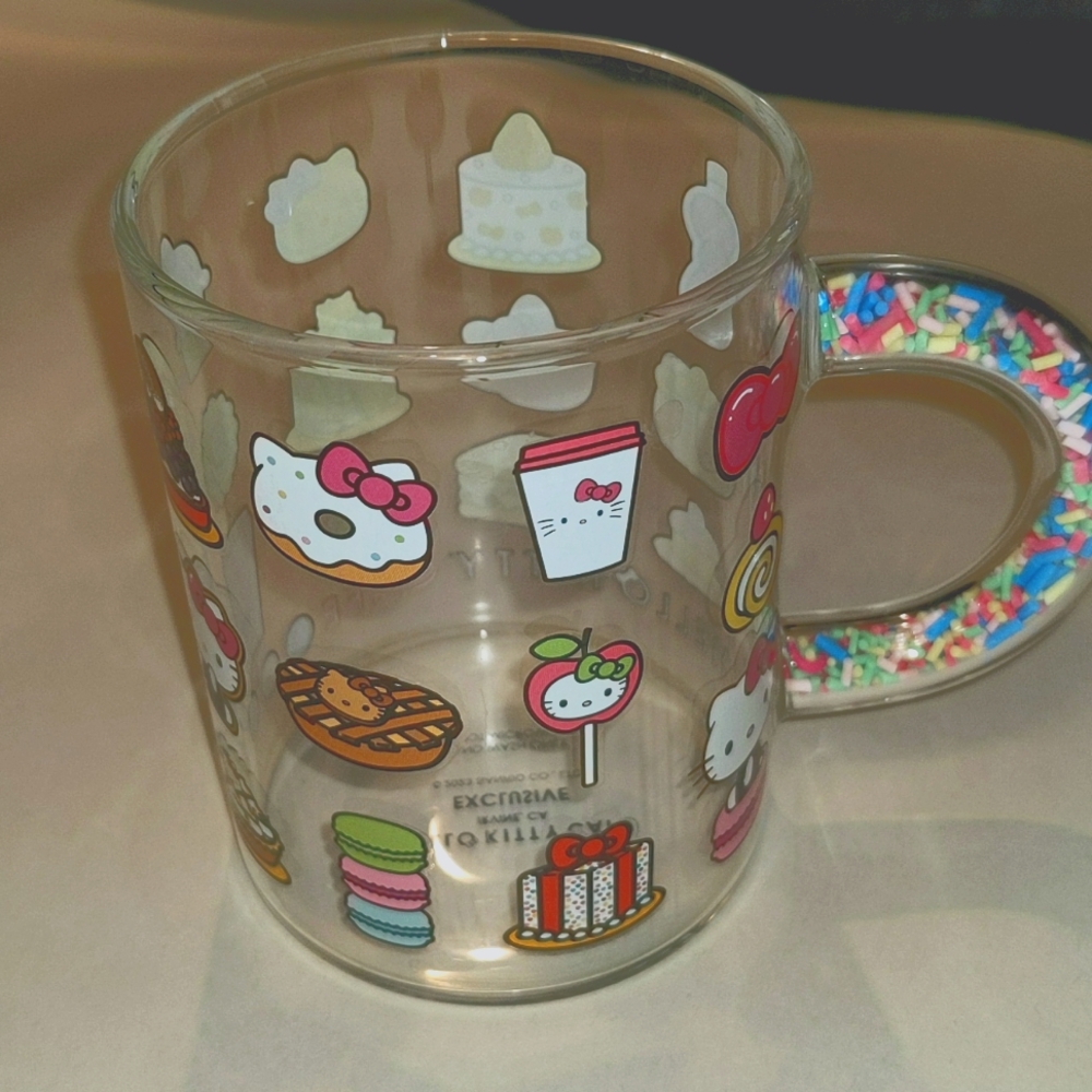 Hello kitty cafe glass mug- treats and sprinles